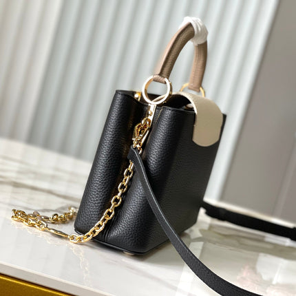CAPUCINES BB 27 IN BLACK MIX WHITE TAURILLON GOLD HARDWARE