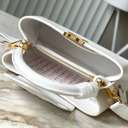CAPUCINES BB 27 IN WHITE TAURILLON GOLD HARDWARE