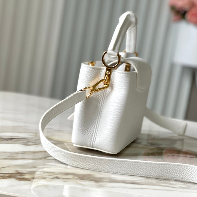 CAPUCINES MINI 21 IN WHITE TAURILLON GOLD HARDWARE