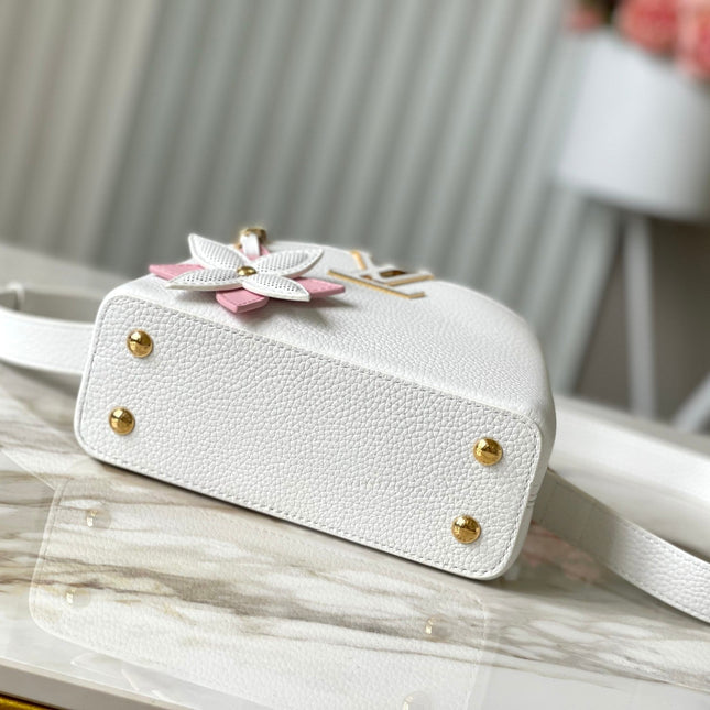 CAPUCINES MINI 21 IN WHITE TAURILLON GOLD HARDWARE