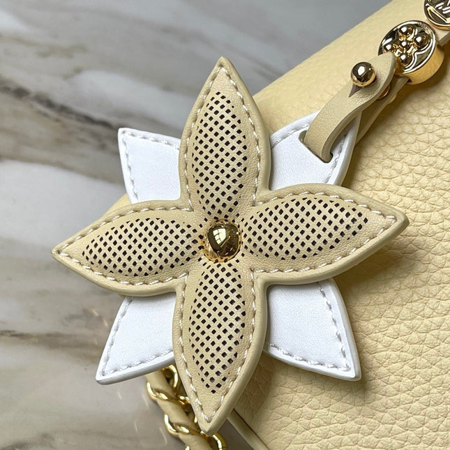CAPUCINES EAST-WEST MINI 22 IN BANANA YELLOW TAURILLON GOLD HARDWARE