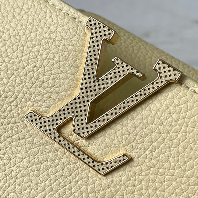 CAPUCINES EAST-WEST MINI 22 IN BANANA YELLOW TAURILLON GOLD HARDWARE