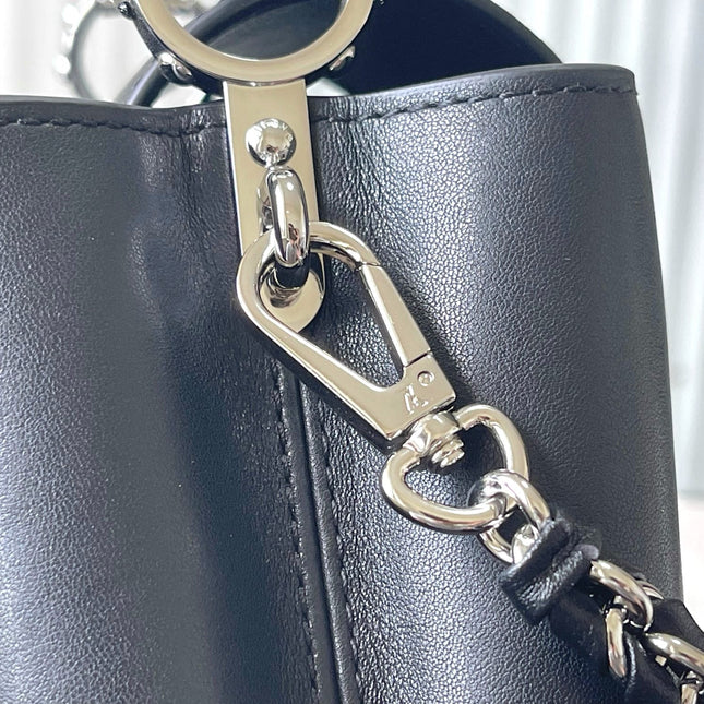 CAPUCINES EAST-WEST MINI 22 IN BLACK SHEEPSKIN CRYSTAL AND SILVER HARDWARE