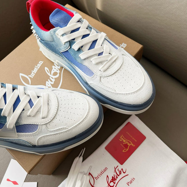 ASTROLOUBI SNEAKER IN BLUE AND WHITE DENIM SILVER SPIKES