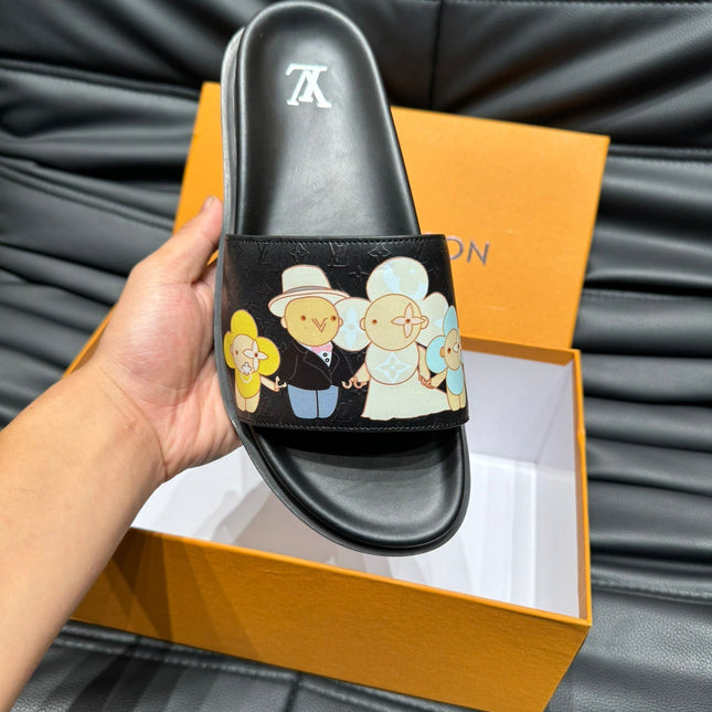 LV SLIPPERS IN BLACK MONOGRAM CALFSKIN