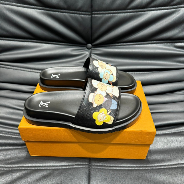 LV SLIPPERS IN BLACK MONOGRAM CALFSKIN