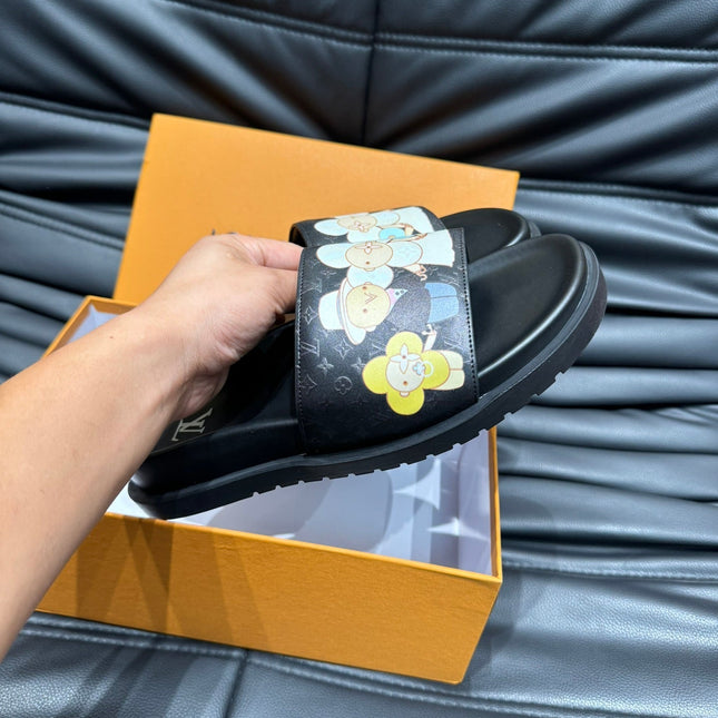 LV SLIPPERS IN BLACK MONOGRAM CALFSKIN