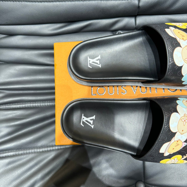 LV SLIPPERS IN BLACK MONOGRAM CALFSKIN