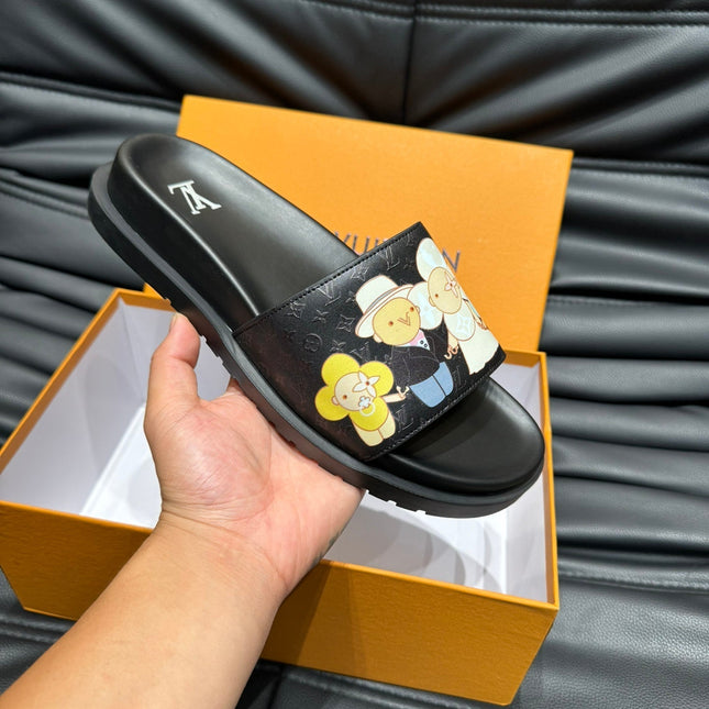 LV SLIPPERS IN BLACK MONOGRAM CALFSKIN
