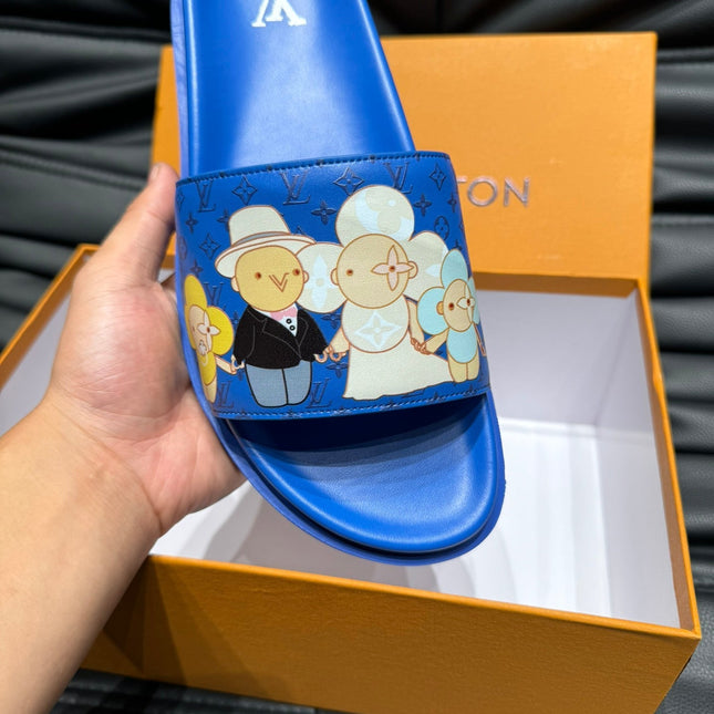 LV SLIPPERS IN COBALT BLUE MONOGRAM CALFSKIN