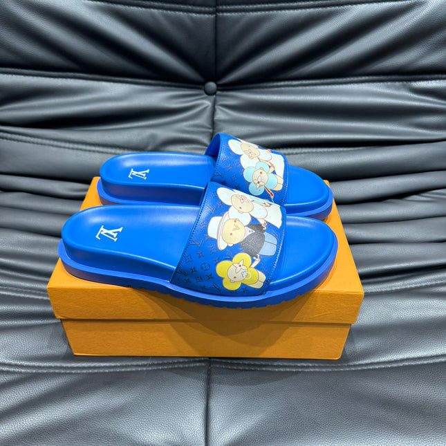 LV SLIPPERS IN COBALT BLUE MONOGRAM CALFSKIN