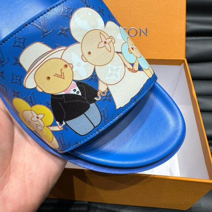 LV SLIPPERS IN COBALT BLUE MONOGRAM CALFSKIN