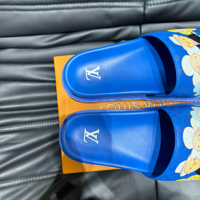 LV SLIPPERS IN COBALT BLUE MONOGRAM CALFSKIN