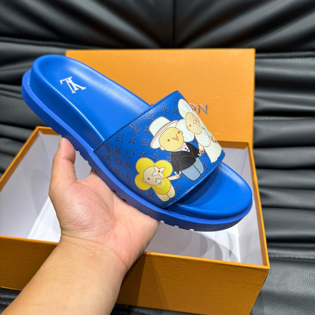 LV SLIPPERS IN COBALT BLUE MONOGRAM CALFSKIN