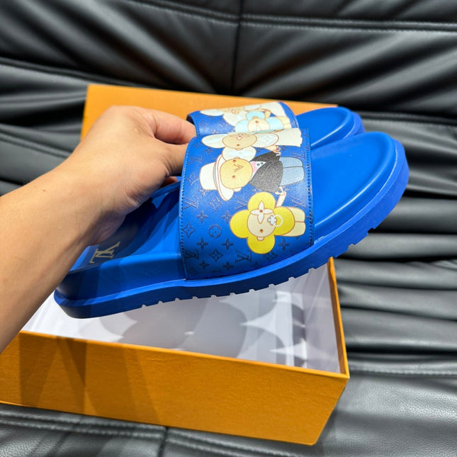 LV SLIPPERS IN COBALT BLUE MONOGRAM CALFSKIN