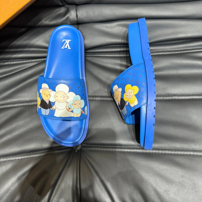 LV SLIPPERS IN COBALT BLUE MONOGRAM CALFSKIN