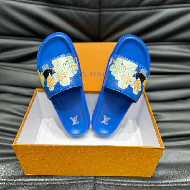 LV SLIPPERS IN COBALT BLUE MONOGRAM CALFSKIN