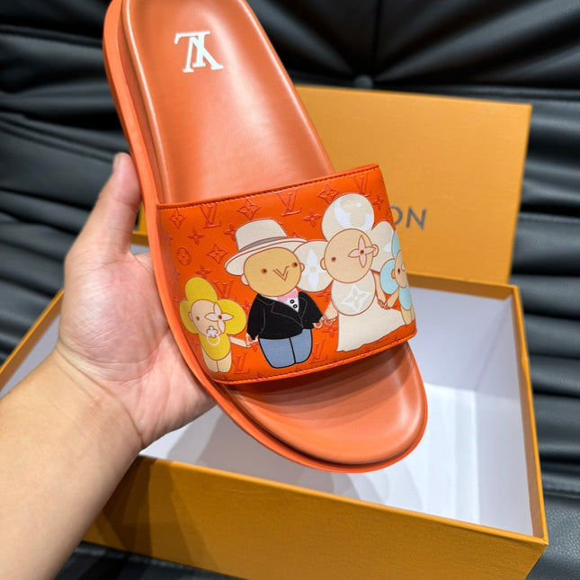 LV SLIPPERS IN CARROT ORANGE MONOGRAM CALFSKIN