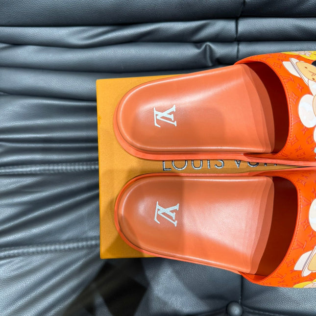 LV SLIPPERS IN CARROT ORANGE MONOGRAM CALFSKIN