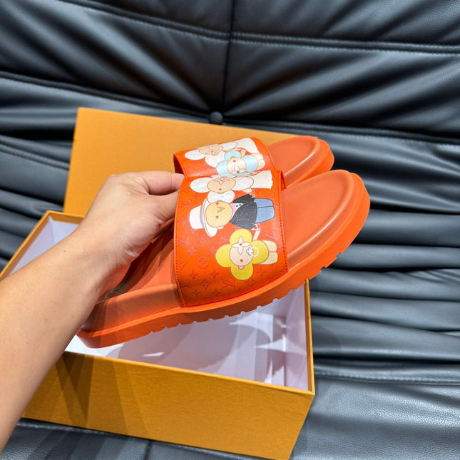 LV SLIPPERS IN CARROT ORANGE MONOGRAM CALFSKIN