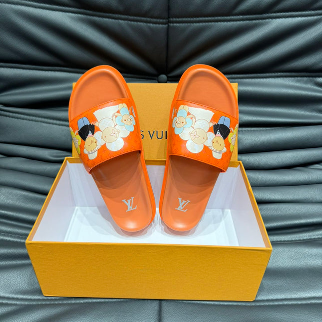 LV SLIPPERS IN CARROT ORANGE MONOGRAM CALFSKIN