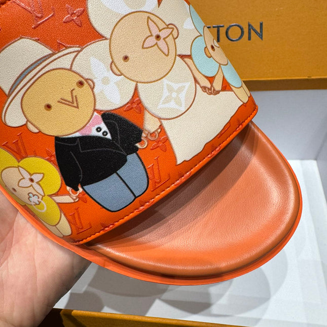 LV SLIPPERS IN CARROT ORANGE MONOGRAM CALFSKIN