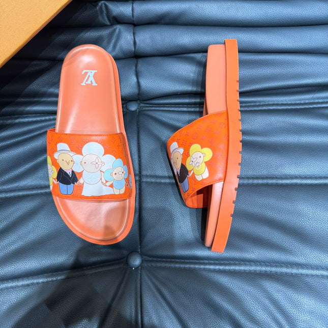 LV SLIPPERS IN CARROT ORANGE MONOGRAM CALFSKIN