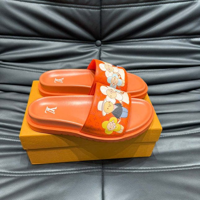 LV SLIPPERS IN CARROT ORANGE MONOGRAM CALFSKIN