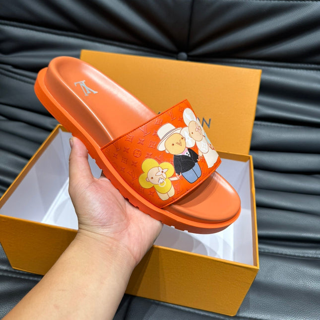 LV SLIPPERS IN CARROT ORANGE MONOGRAM CALFSKIN