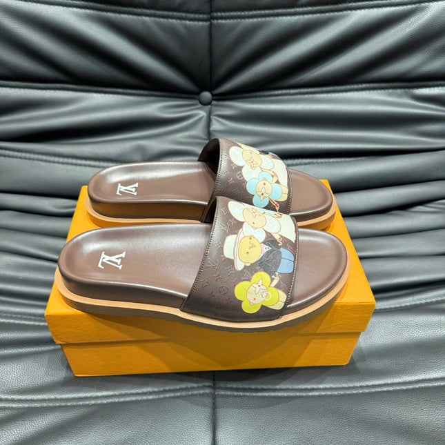 LV SLIPPERS IN CHOCOLATE BROWN MONOGRAM CALFSKIN