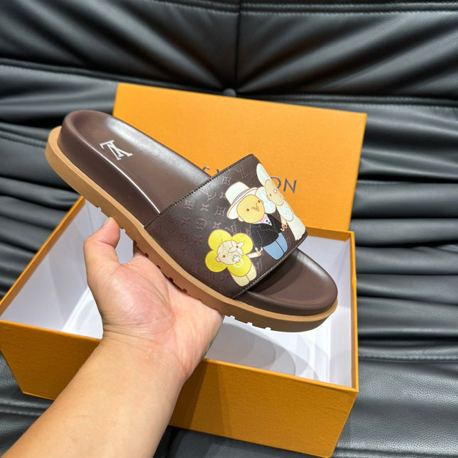 LV SLIPPERS IN CHOCOLATE BROWN MONOGRAM CALFSKIN