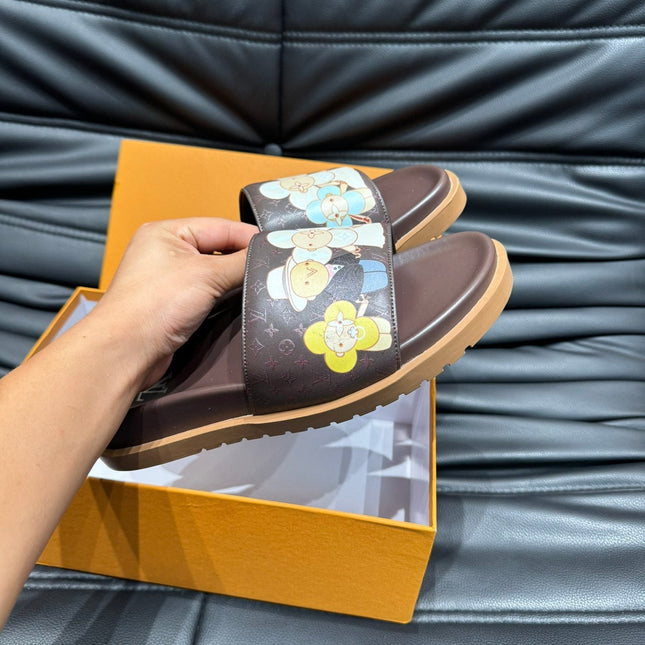 LV SLIPPERS IN CHOCOLATE BROWN MONOGRAM CALFSKIN