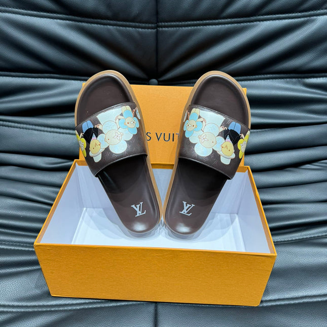 LV SLIPPERS IN CHOCOLATE BROWN MONOGRAM CALFSKIN