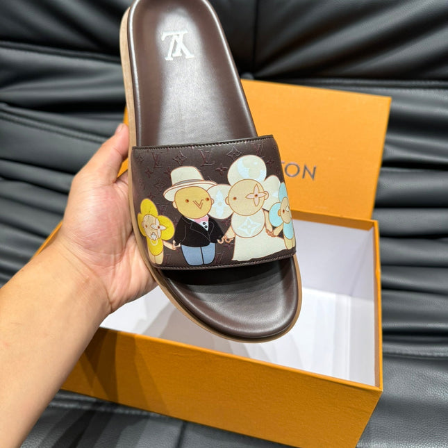 LV SLIPPERS IN CHOCOLATE BROWN MONOGRAM CALFSKIN