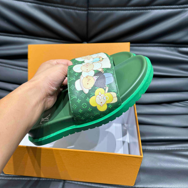 LV SLIPPERS IN SEA GREEN MONOGRAM CALFSKIN