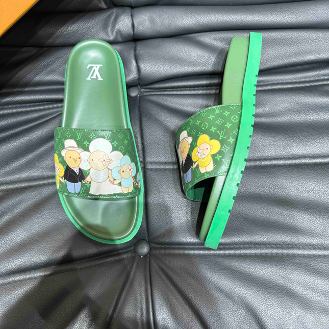 LV SLIPPERS IN SEA GREEN MONOGRAM CALFSKIN