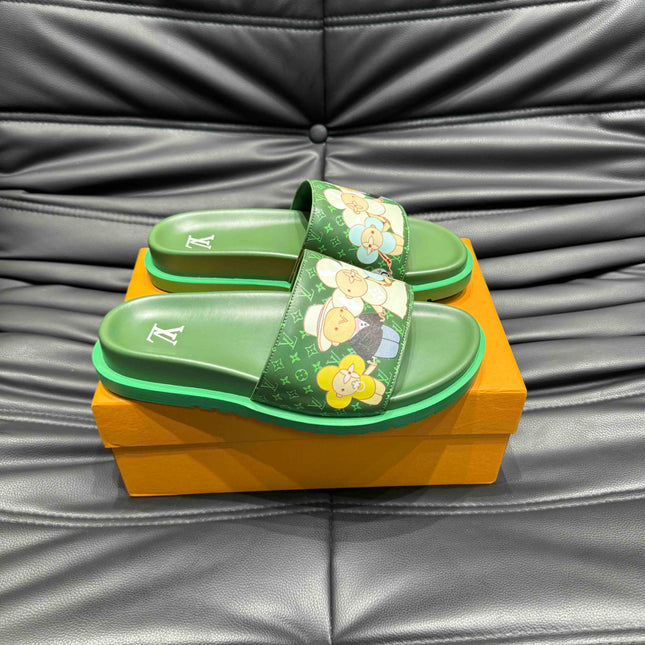 LV SLIPPERS IN SEA GREEN MONOGRAM CALFSKIN