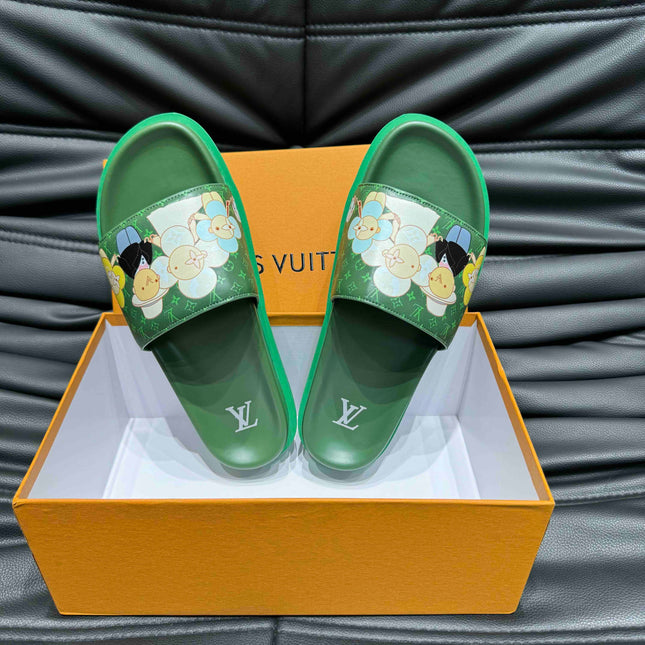 LV SLIPPERS IN SEA GREEN MONOGRAM CALFSKIN