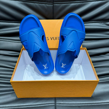 LV OASIS MULE IN COBALT BLUE CALFSKIN