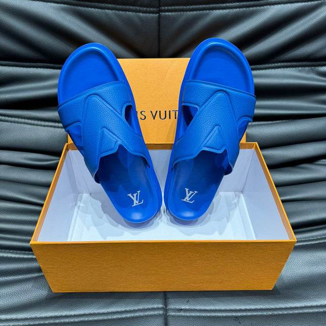 LV OASIS MULE IN COBALT BLUE CALFSKIN