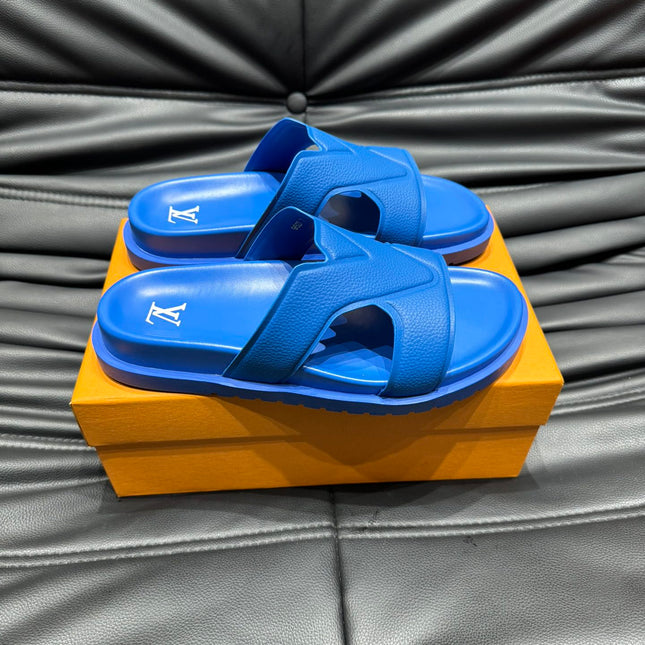 LV OASIS MULE IN COBALT BLUE CALFSKIN