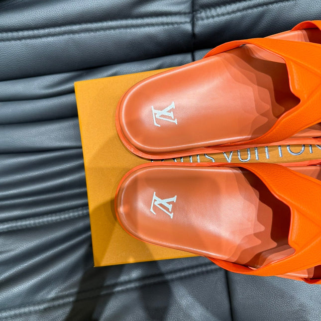 LV OASIS MULE IN CARROT ORANGE CALFSKIN