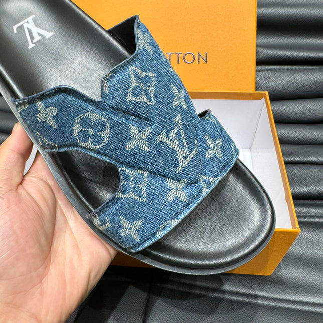 LV OASIS MULE IN BLUE DENIM MONOGRAM JACQUARD