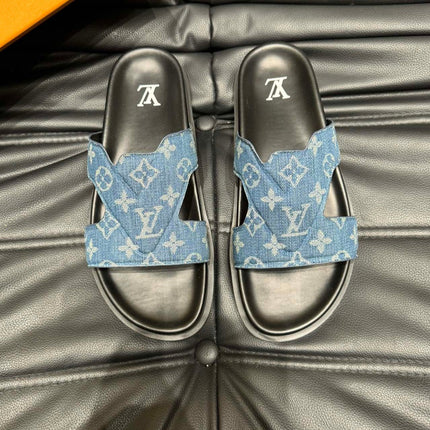 LV OASIS MULE IN BLUE DENIM MONOGRAM JACQUARD