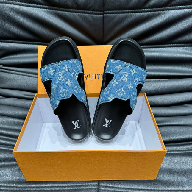 LV OASIS MULE IN BLUE DENIM MONOGRAM JACQUARD