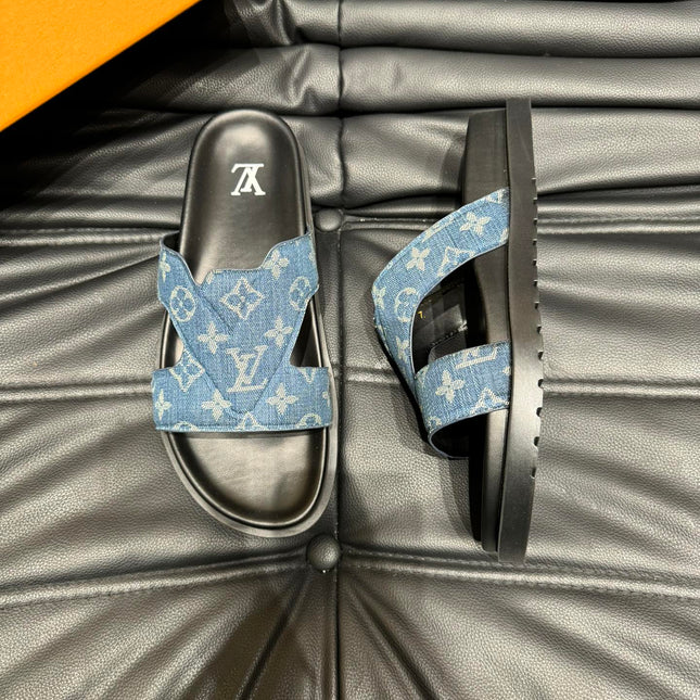 LV OASIS MULE IN BLUE DENIM MONOGRAM JACQUARD