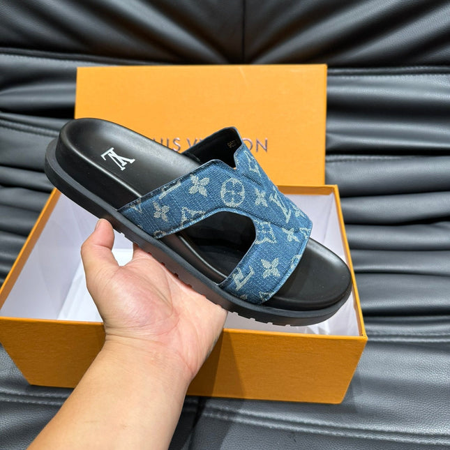 LV OASIS MULE IN BLUE DENIM MONOGRAM JACQUARD