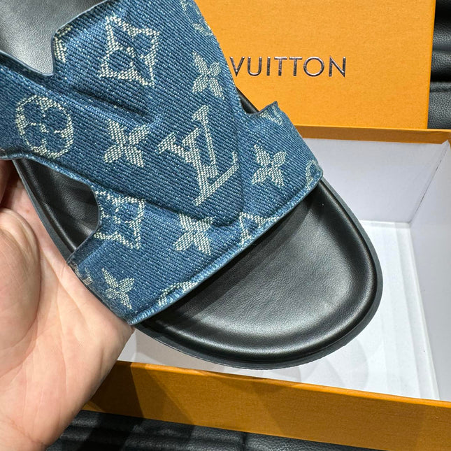 LV OASIS MULE IN BLUE DENIM MONOGRAM JACQUARD