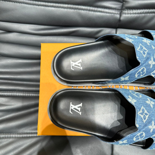 LV OASIS MULE IN BLUE DENIM MONOGRAM JACQUARD