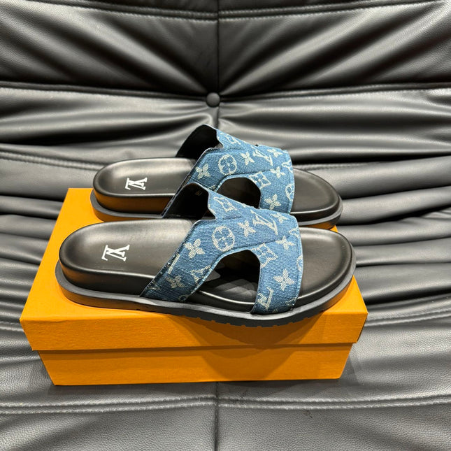 LV OASIS MULE IN BLUE DENIM MONOGRAM JACQUARD